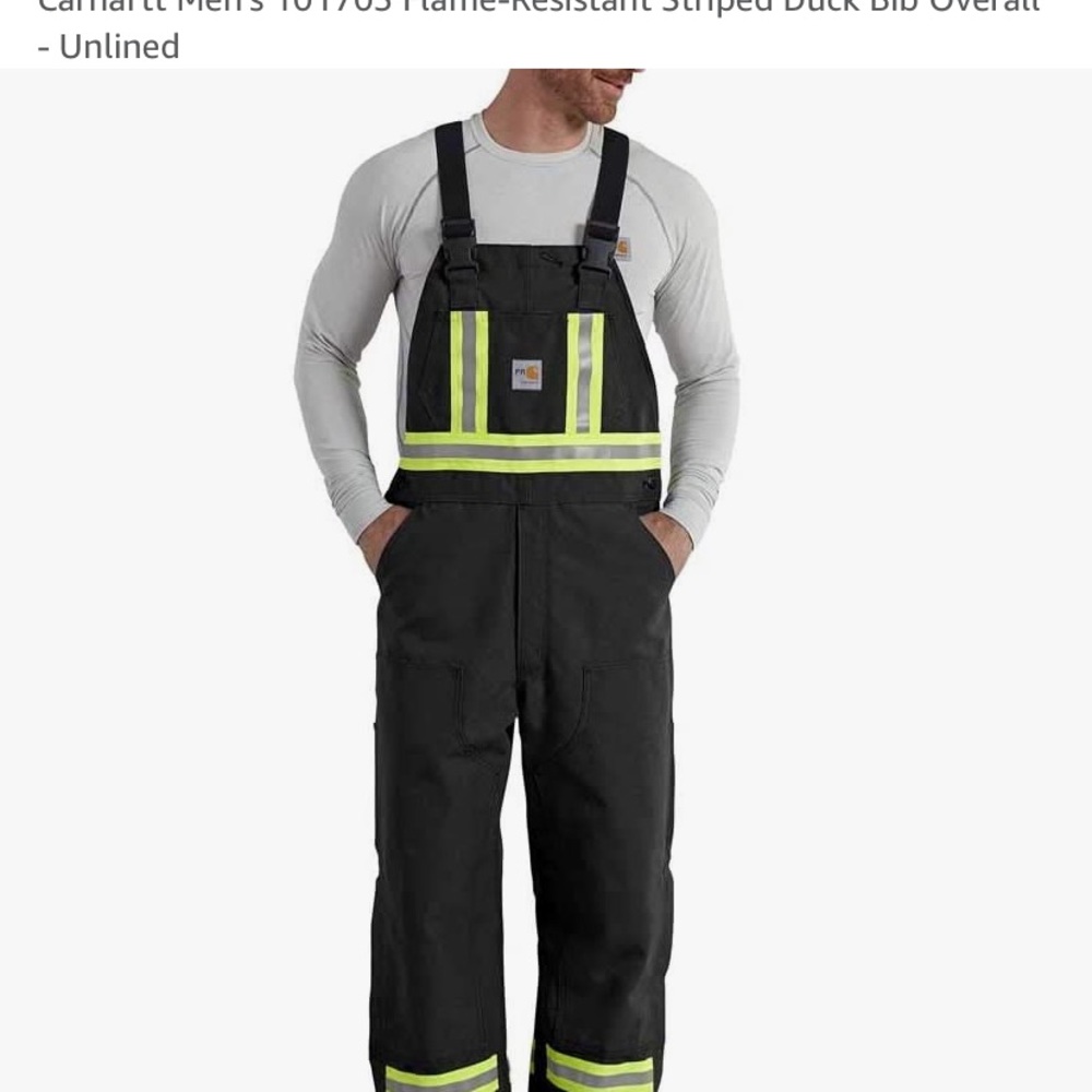 COPY - Carhartt Mens Flame Resistant Striped Duck Bib Overall-Unlined